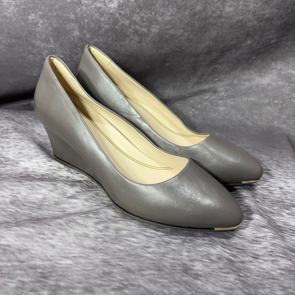 Cole Haan Grand Ambition Gray Leather Wedge Pumps Pointed Toe Womens Size 10B